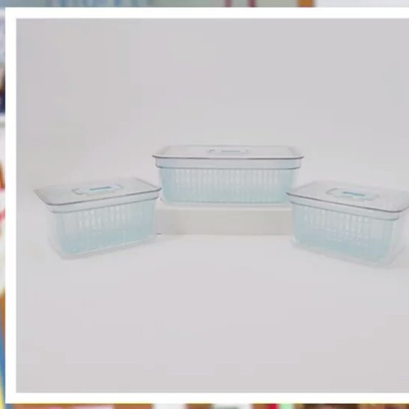 NEW c e ll a 3-Piece Vented Refrigerator Fresh Produce Keepers CONTAINERS BLUE - Picture 1 of 5